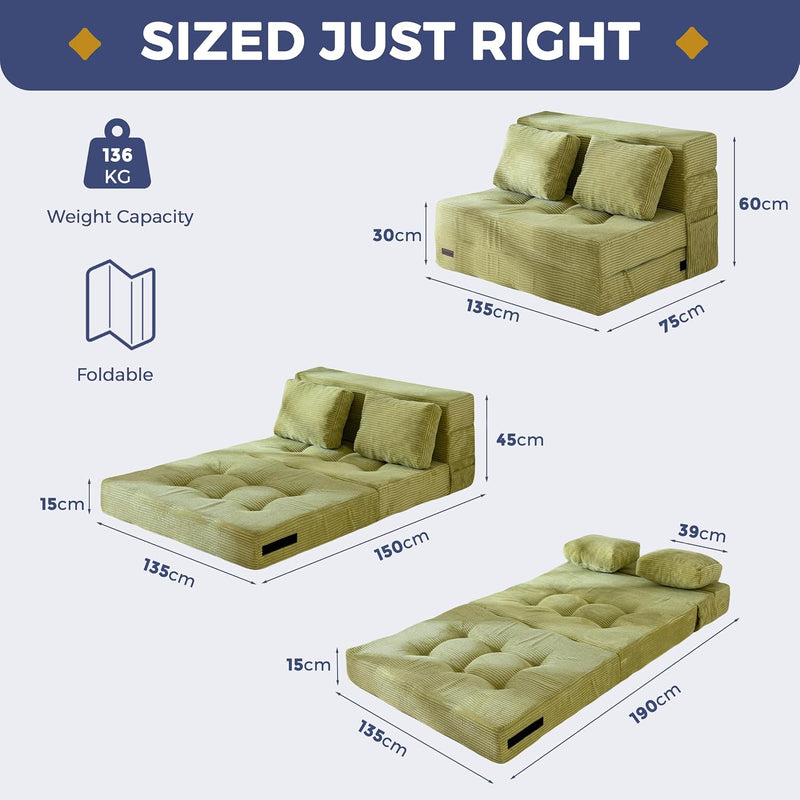 Folding Foam Sofa Bed Tri-Fold Mattress with 1