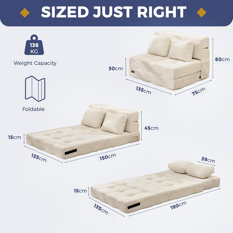 Folding Foam Sofa Bed Tri-Fold Mattress with 1