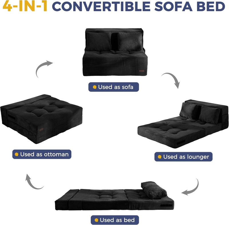 Folding Foam Sofa Bed Tri-Fold Mattress with Pillow