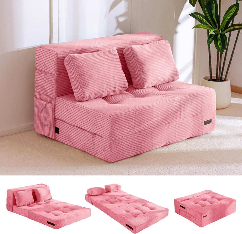 Folding Foam Sofa Bed Tri-Fold Mattress with Pillow
