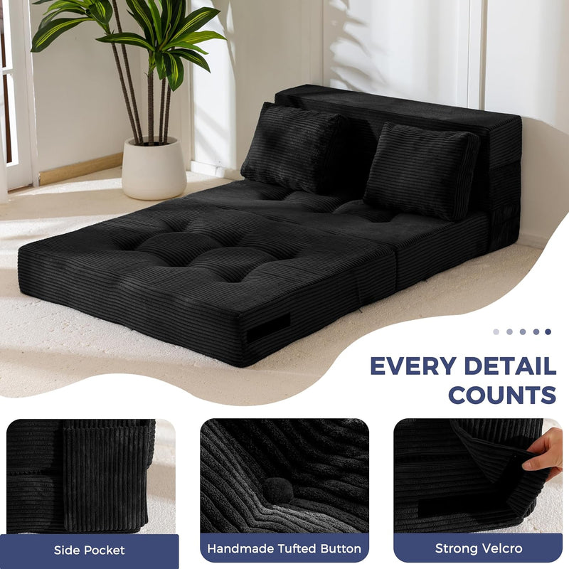 Folding Foam Sofa Bed Tri-Fold Mattress with Pillow