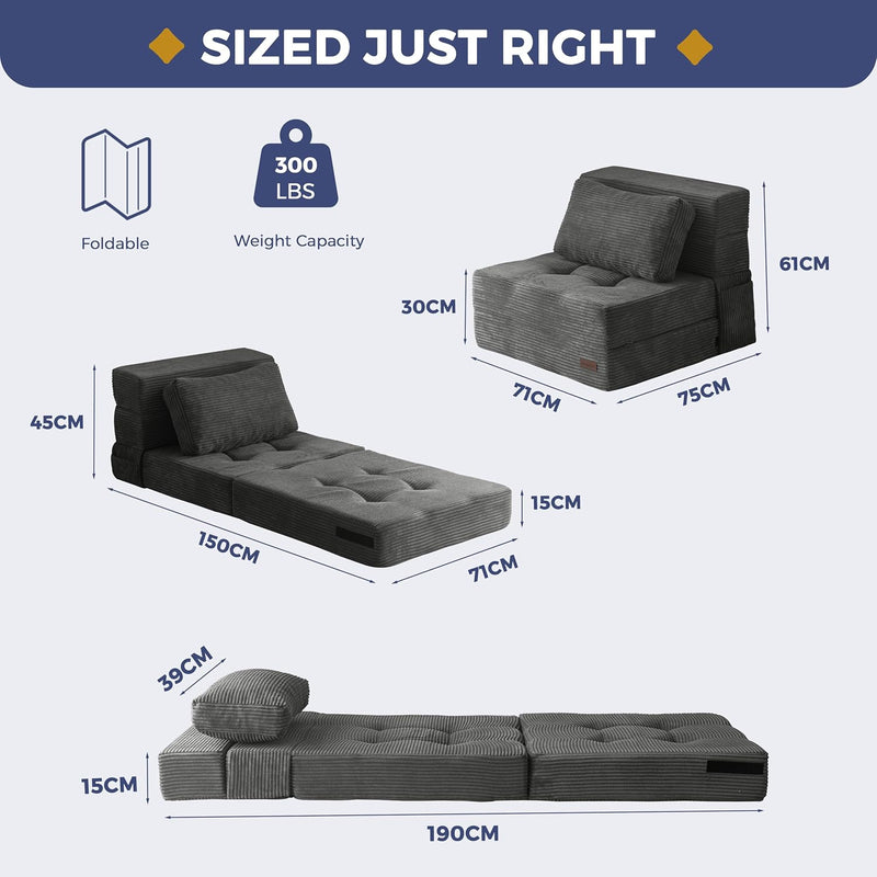 Folding Foam Sofa Bed Tri-Fold Mattress with Pillow