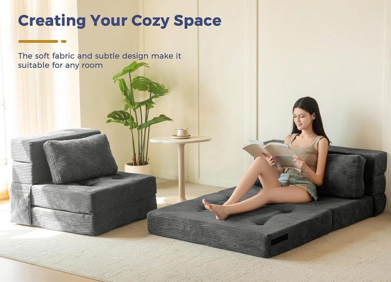 Folding Foam Sofa Bed Tri-Fold Mattress with Pillow