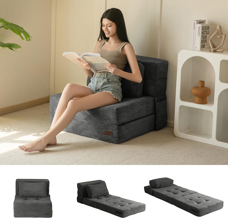 Folding Foam Sofa Bed Tri-Fold Mattress with Pillow