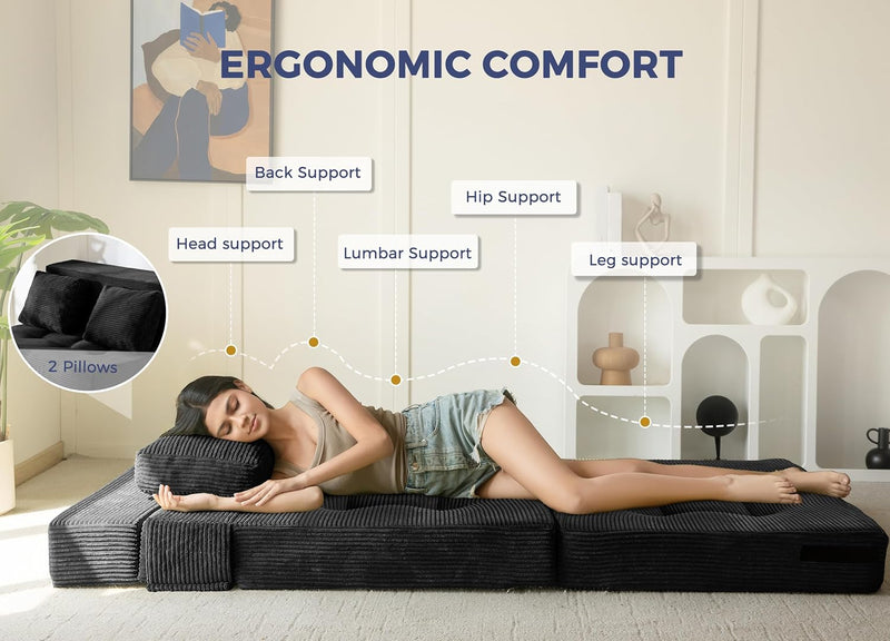Folding Foam Sofa Bed Tri-Fold Mattress with Pillow