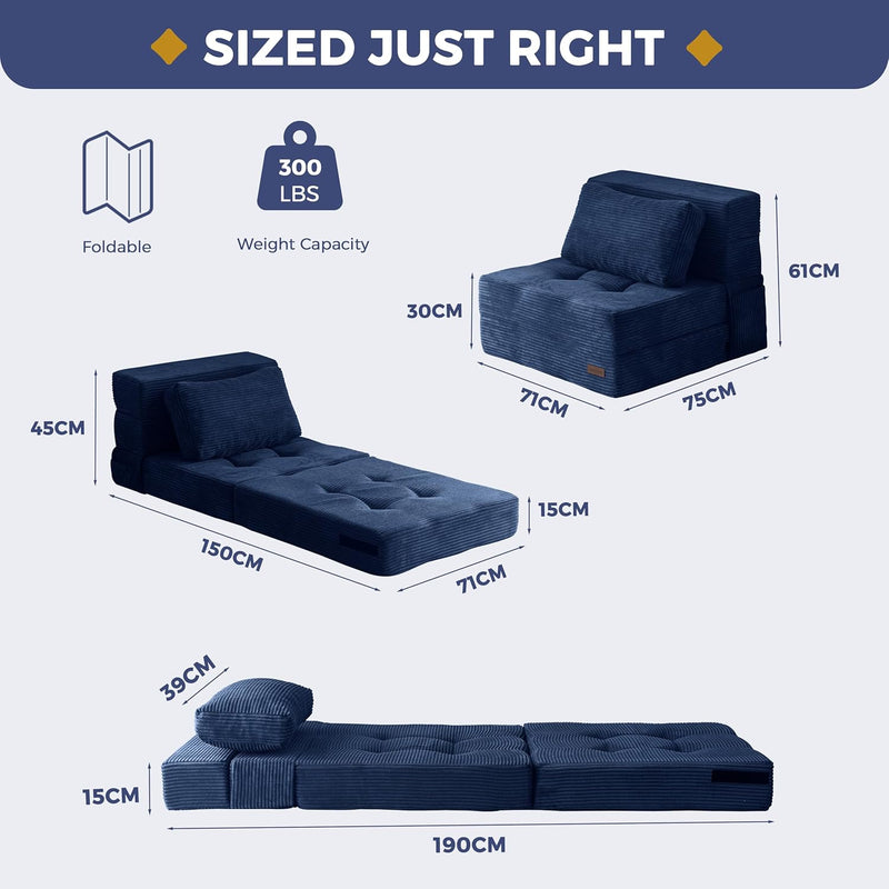 Folding Foam Sofa Bed Tri-Fold Mattress with Pillow