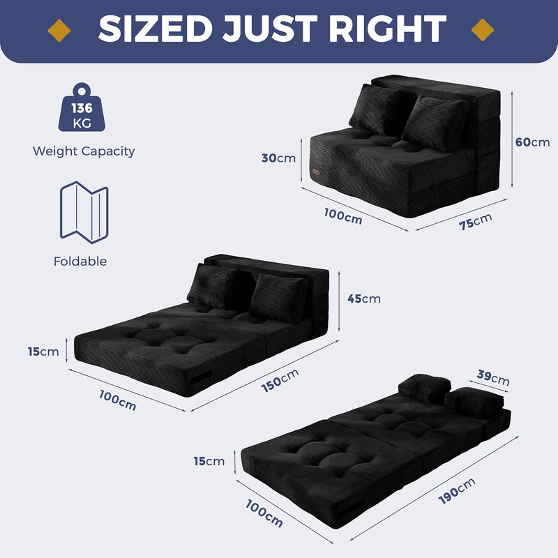 Folding Foam Sofa Bed Tri-Fold Mattress with Pillow