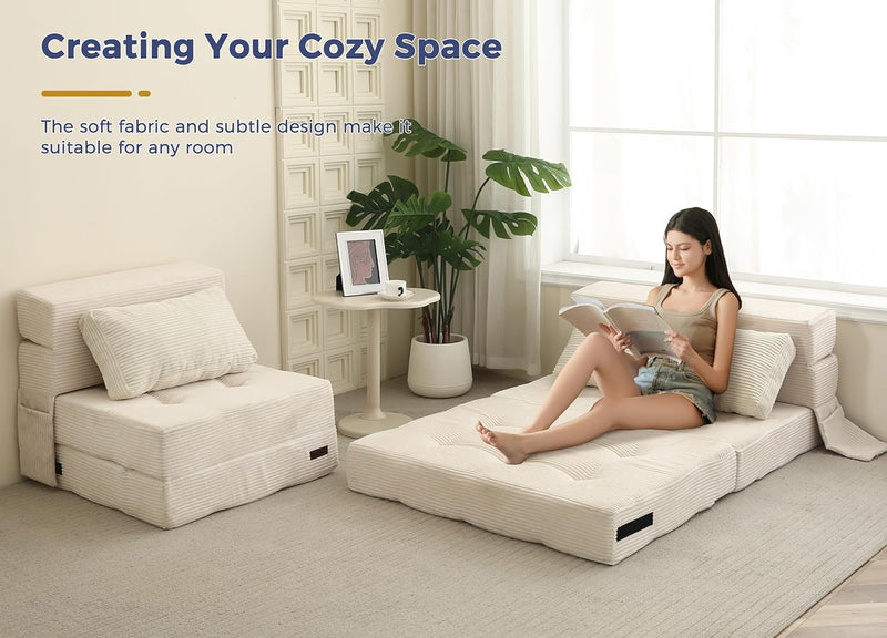 Folding Foam Sofa Bed Tri-Fold Mattress with Pillow
