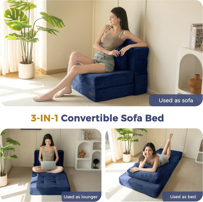 Folding Foam Sofa Bed Tri-Fold Mattress with Pillow
