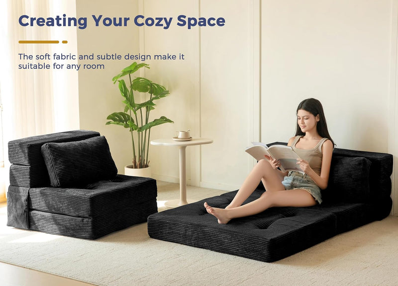 Folding Foam Sofa Bed Tri-Fold Mattress with Pillow