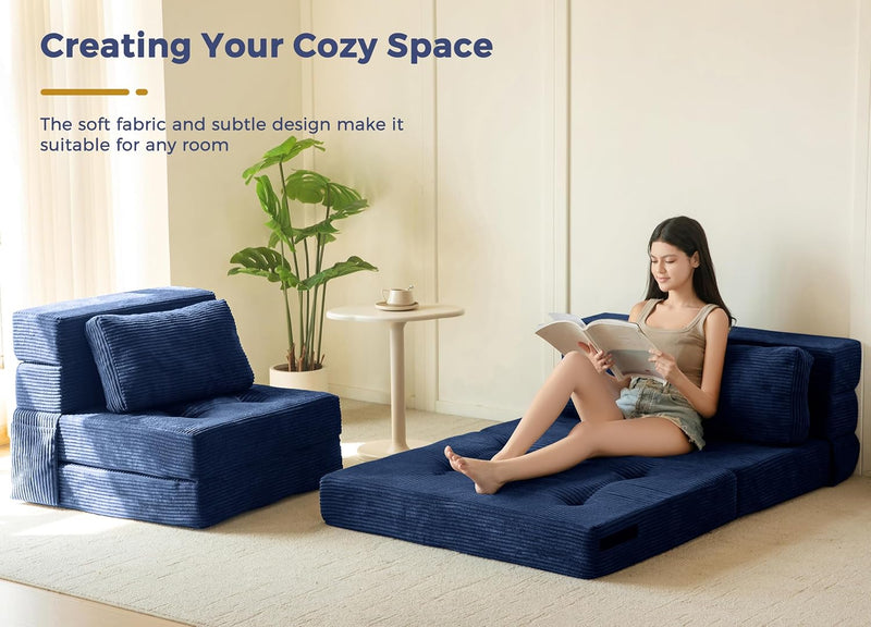 Folding Foam Sofa Bed Tri-Fold Mattress with Pillow