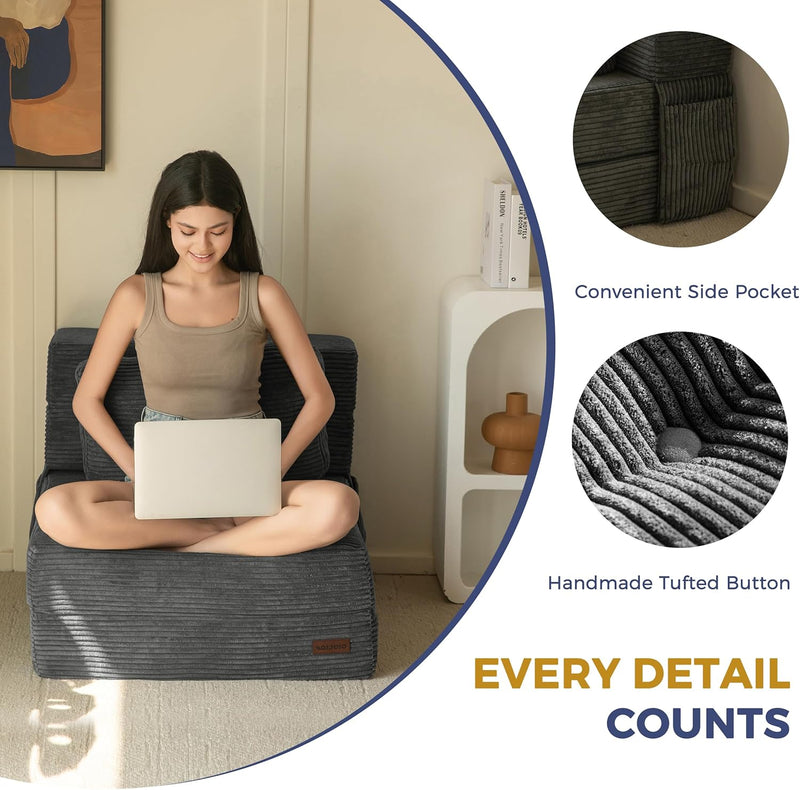 Folding Foam Sofa Bed Tri-Fold Mattress with Pillow