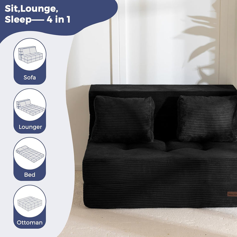 Folding Foam Sofa Bed Tri-Fold Mattress with Pillow