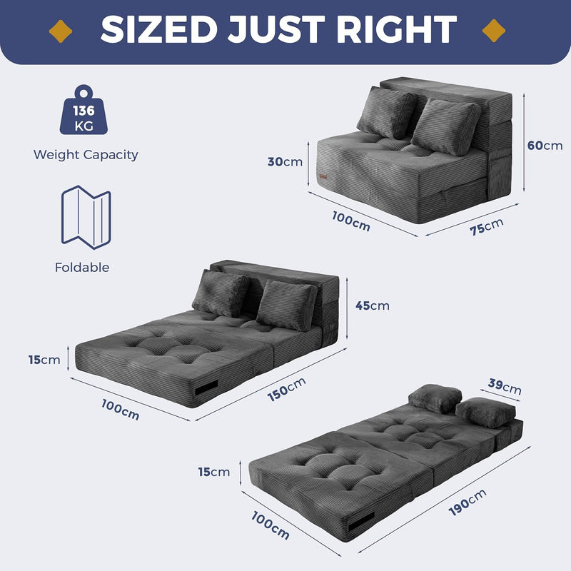 Folding Foam Sofa Bed Tri-Fold Mattress with Pillow