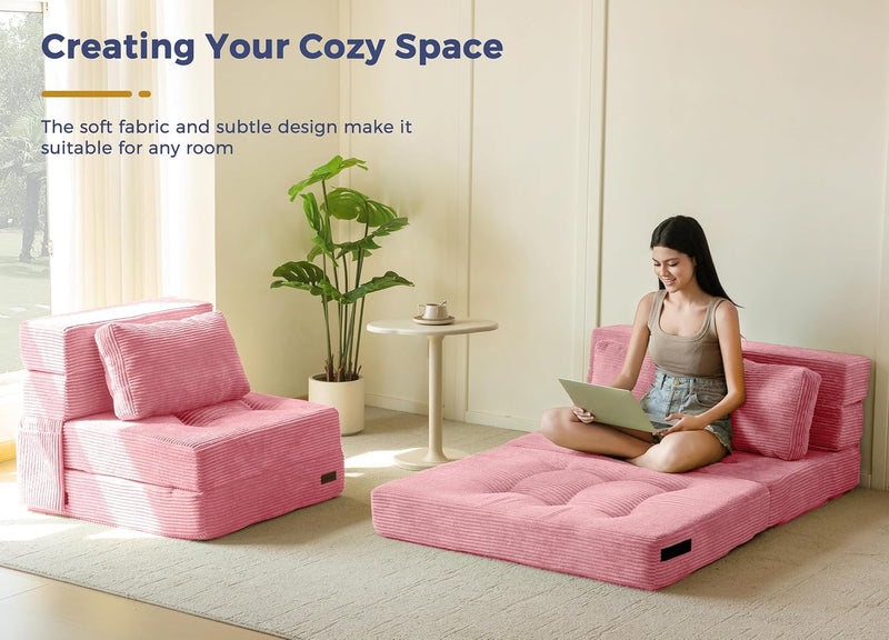 Folding Foam Sofa Bed Tri-Fold Mattress with Pillow