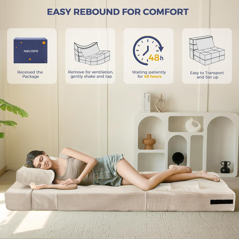 Folding Foam Sofa Bed Tri-Fold Mattress with Pillow