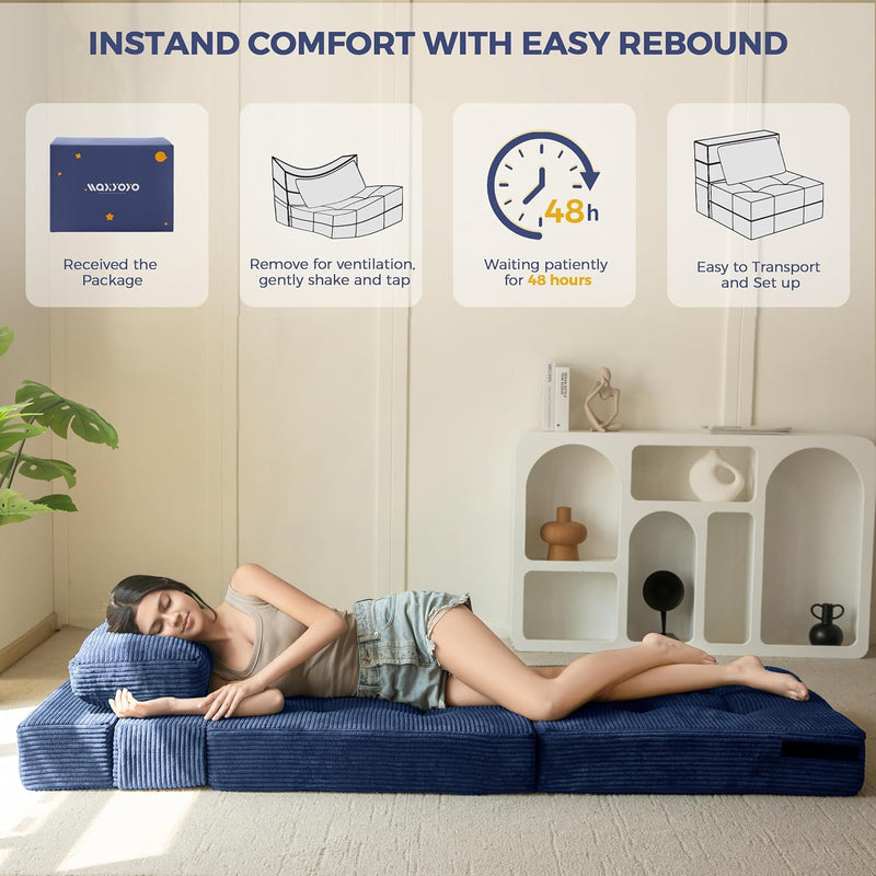 Folding Foam Sofa Bed Tri-Fold Mattress with Pillow