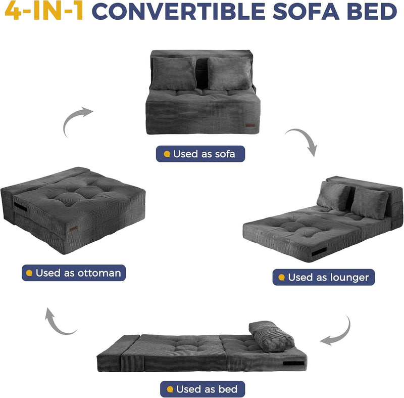 Folding Foam Sofa Bed Tri-Fold Mattress with Pillow