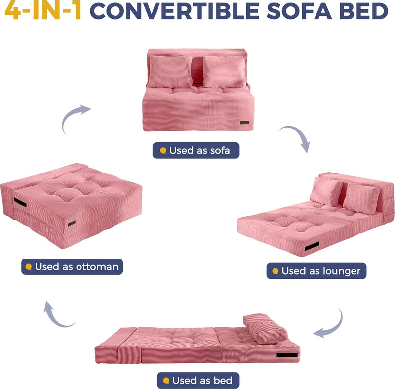 Folding Foam Sofa Bed Tri-Fold Mattress with Pillow