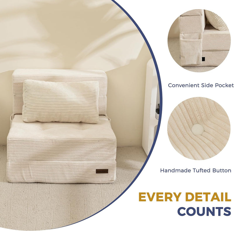 Folding Foam Sofa Bed Tri-Fold Mattress with Pillow