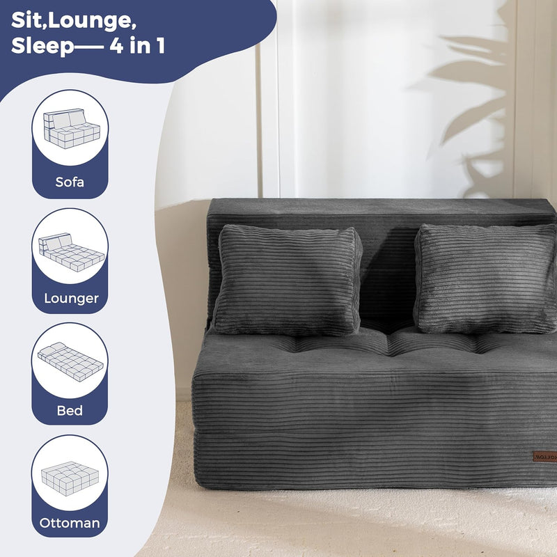 Folding Foam Sofa Bed Tri-Fold Mattress with Pillow