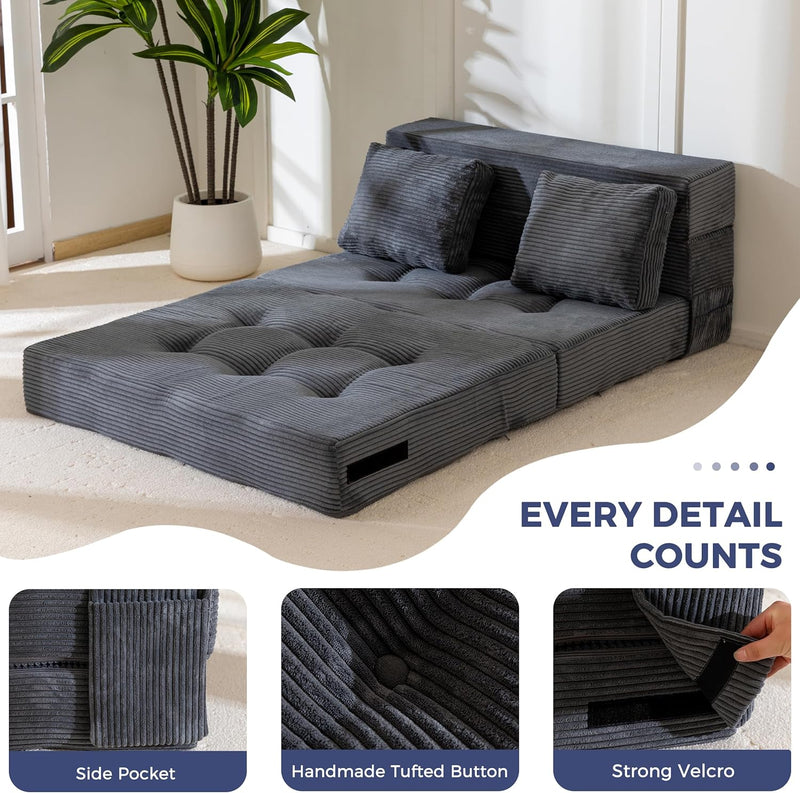 Folding Foam Sofa Bed Tri-Fold Mattress with Pillow