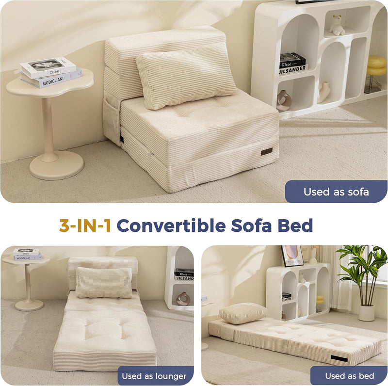 Folding Foam Sofa Bed Tri-Fold Mattress with Pillow
