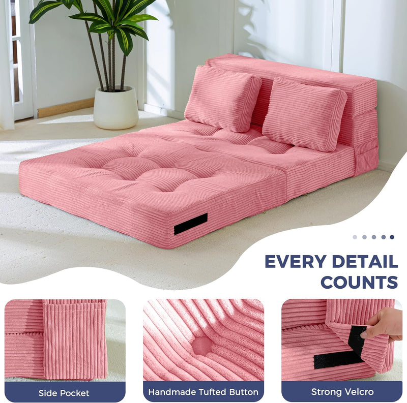 Folding Foam Sofa Bed Tri-Fold Mattress with Pillow