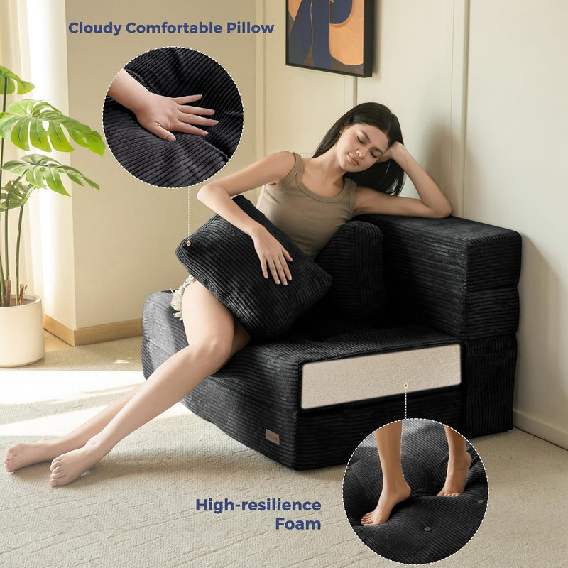 Folding Foam Sofa Bed Tri-Fold Mattress with Pillow