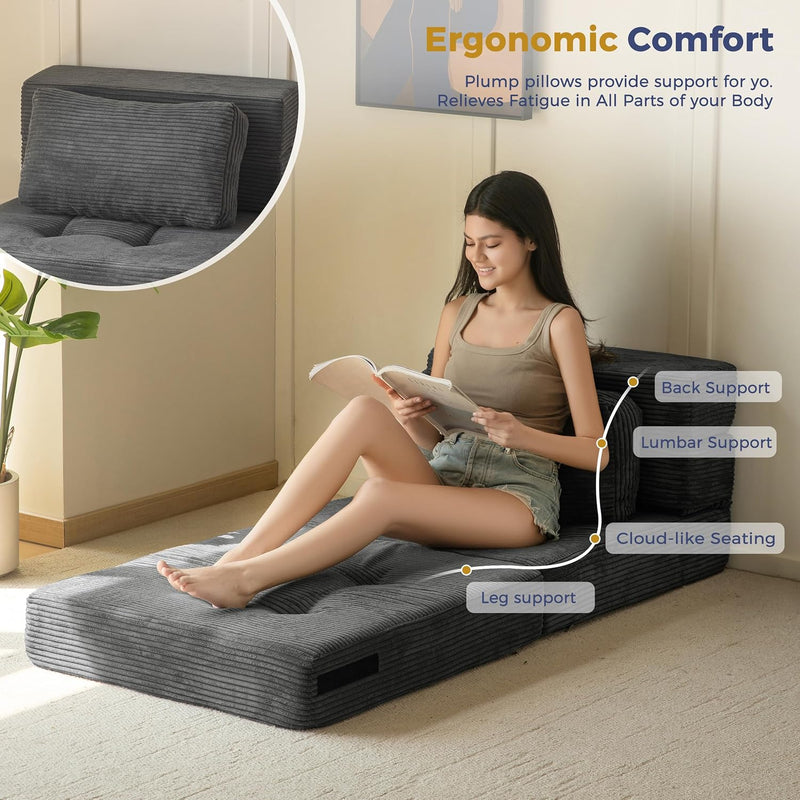 Folding Foam Sofa Bed Tri-Fold Mattress with Pillow