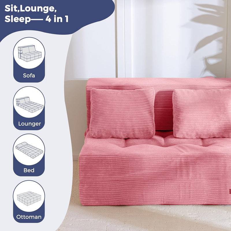Folding Foam Sofa Bed Tri-Fold Mattress with Pillow