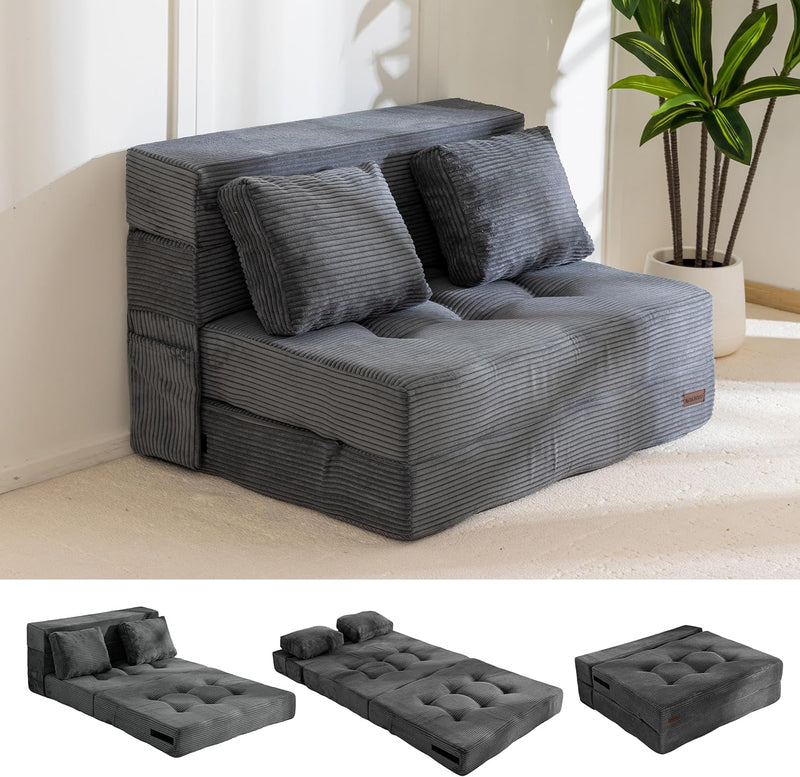 Folding Foam Sofa Bed Tri-Fold Mattress with Pillow