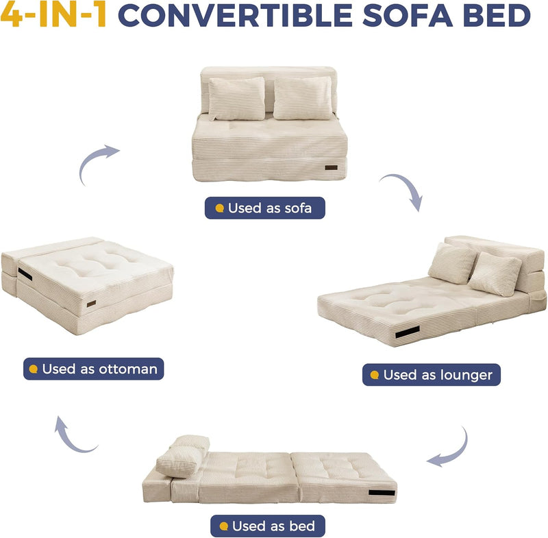 Folding Foam Sofa Bed Tri-Fold Mattress with Pillow