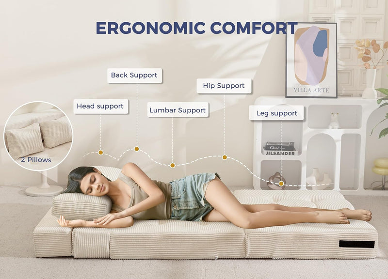 Folding Foam Sofa Bed Tri-Fold Mattress with Pillow