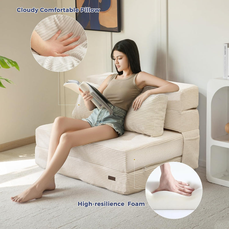 Folding Foam Sofa Bed Tri-Fold Mattress with Pillow