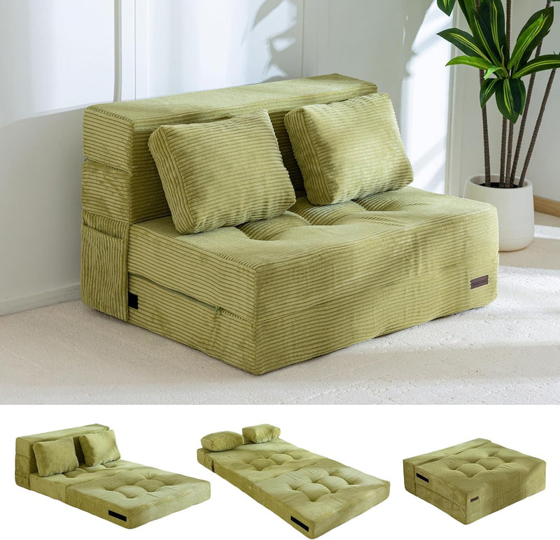 Folding Foam Sofa Bed Tri-Fold Mattress with Pillow