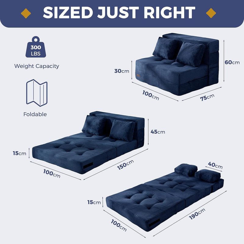Folding Foam Sofa Bed Tri-Fold Mattress with Pillow