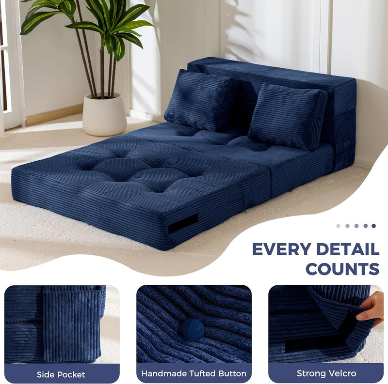 Folding Foam Sofa Bed Tri-Fold Mattress with Pillow