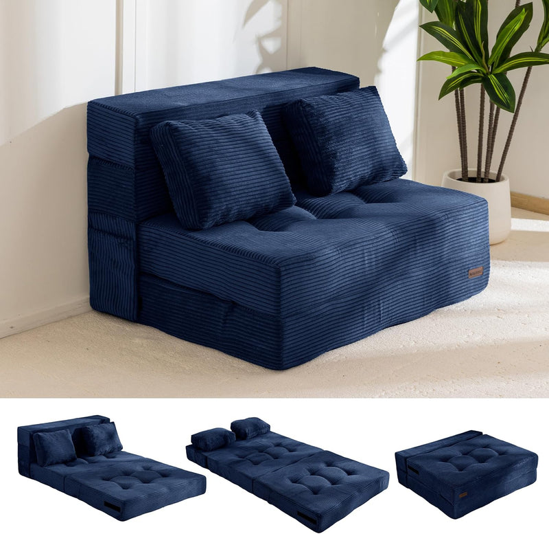 Folding Foam Sofa Bed Tri-Fold Mattress with Pillow