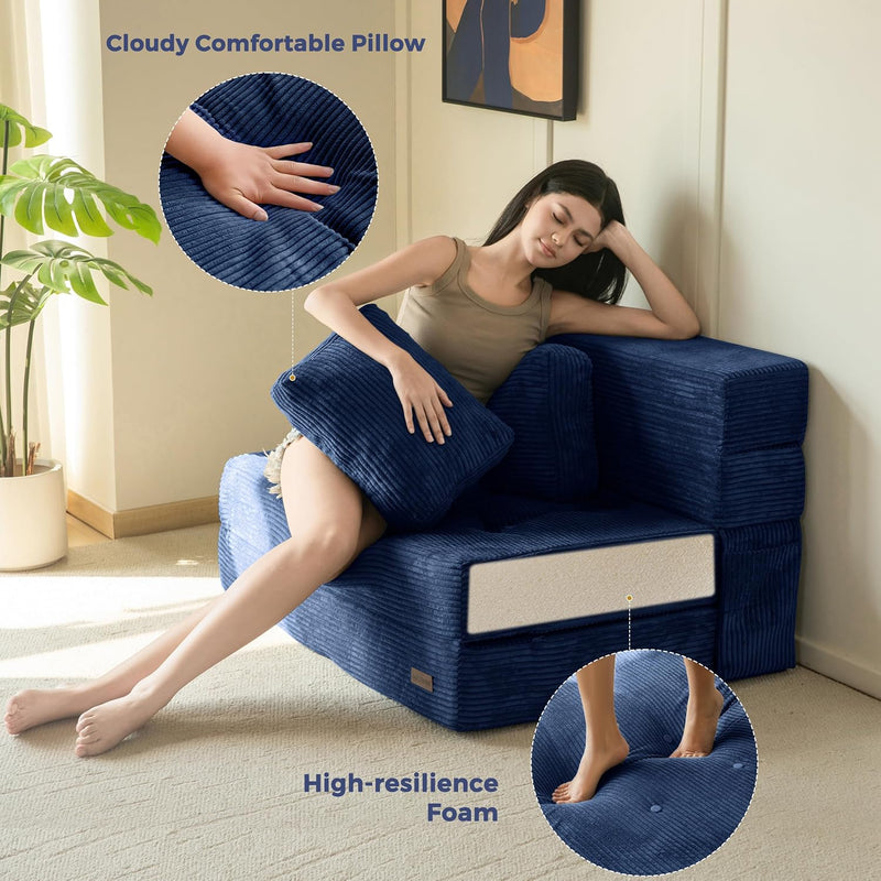 Folding Foam Sofa Bed Tri-Fold Mattress with Pillow