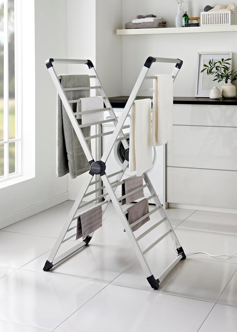 X-Frame Folding Heated Clothes Airer 12.5m Laundry Drying