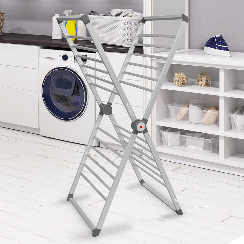 X-Frame Folding Heated Clothes Airer 12.5m Laundry Drying