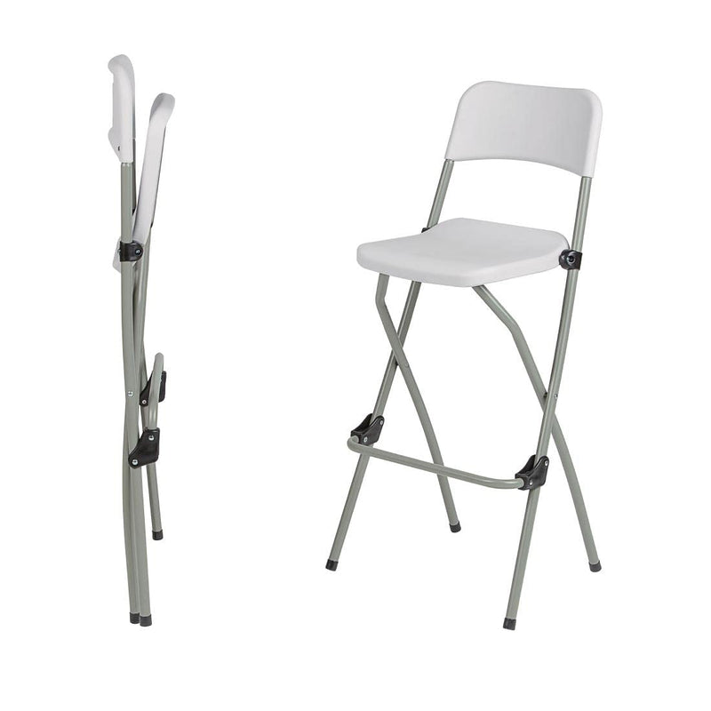 Folding High Stools Steel Frame Plastic Seat (2 Pack)