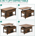 Folding Lift Top Coffee Table with Drawer 4-In-1