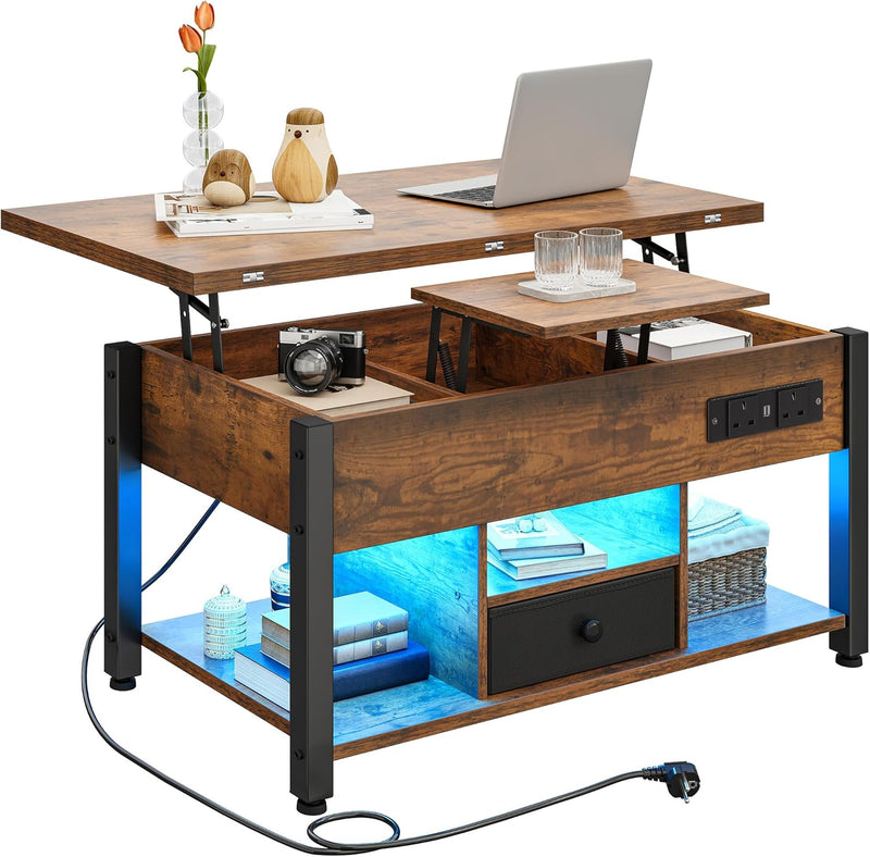 Folding Lift Top Coffee Table with Drawer 4-In-1