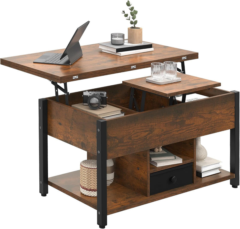 Folding Lift Top Coffee Table with Drawer 4-In-1