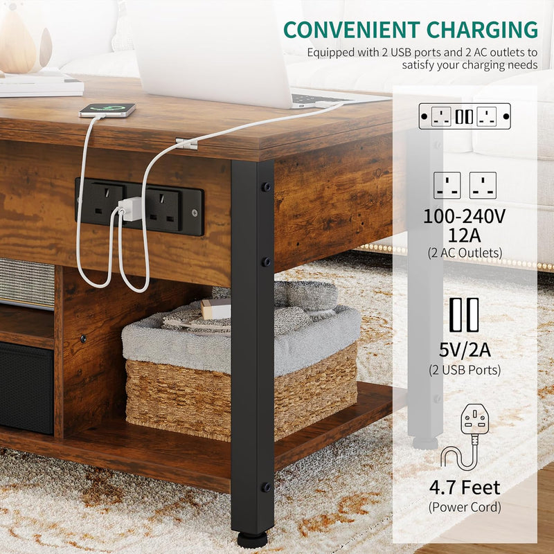 Folding Lift Top Coffee Table with Drawer 4-In-1