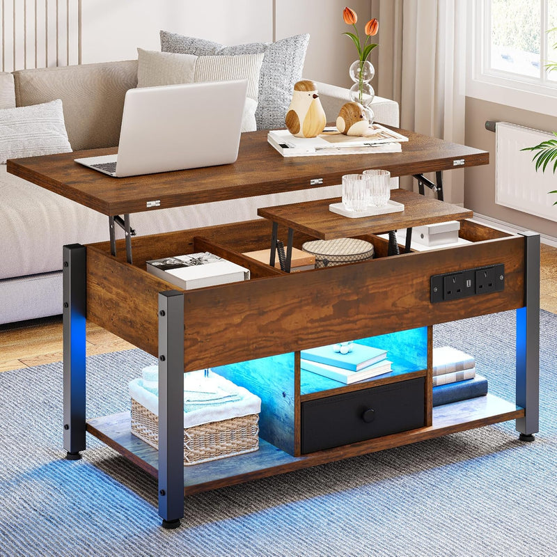 Folding Lift Top Coffee Table with Drawer 4-In-1