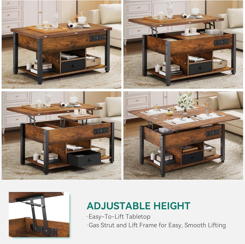 Folding Lift Top Coffee Table with Drawer 4-In-1