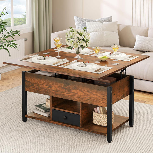 Folding Lift Top Coffee Table with Drawer 4-In-1